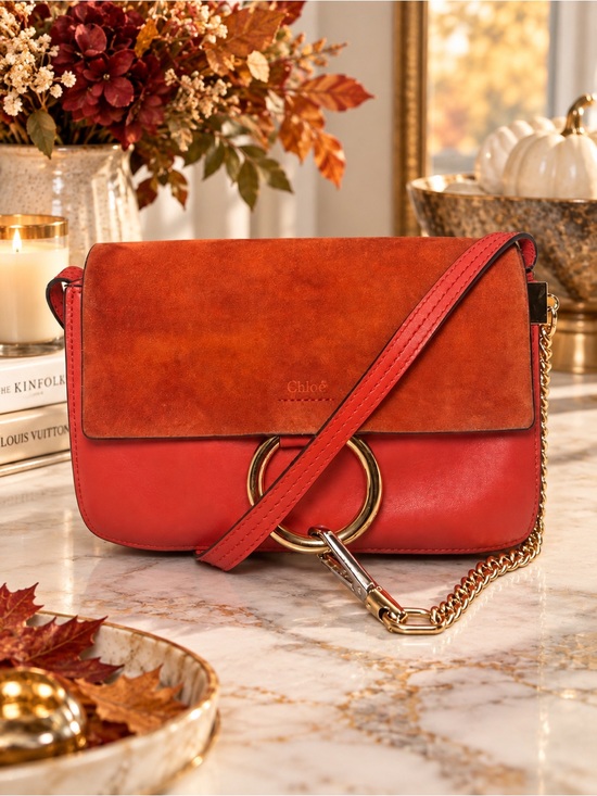 Chloe Handbags - Chloé Faye Small Suede & Leather Crossbody Shoulder Bag – Red / Rust